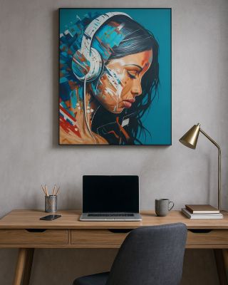 Melodie ticha Hudba, která promlouvá barvami. 🎧 Originální akryl na plátně 100×120 cm. Cítíš ten klid? 💙 #artlover...